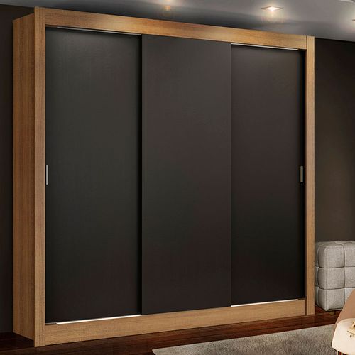 Guarda-Roupa Casal Madesa Lyon Plus 3 Portas de Correr 4 Gavetas Rustic/Preto