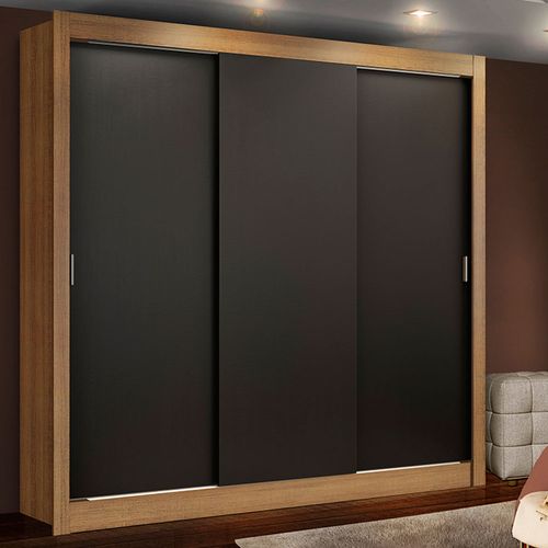 Guarda-Roupa Casal Madesa Lyon 3 Portas de Correr 2 Gavetas Rustic/Preto