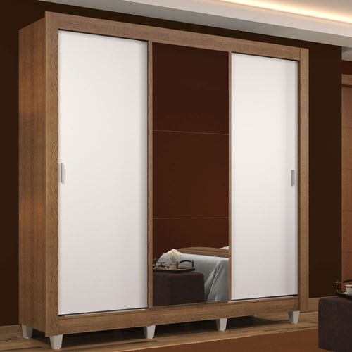 Guarda-Roupa Casal Madesa Mônaco 3 Portas de Correr com Espelho com Pés Rustic/Branco