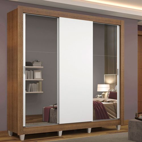 Guarda-Roupa Casal Madesa Mônaco 3 Portas de Correr com Espelhos com Pés Rustic/Branco