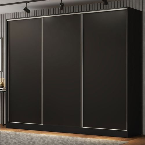 Guarda-Roupa Casal 100% MDF Madesa Royale 3 Portas de Correr Preto