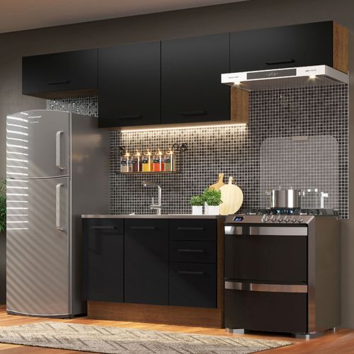 Armário de Cozinha Compacta 280cm Rustic/Preto Agata Madesa 02