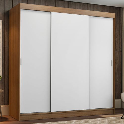 Guarda-Roupa Casal Madesa Reno 3 Portas de Correr Rustic/Branco