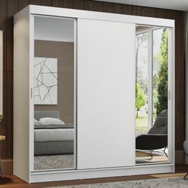 Guarda-Roupa Casal Madesa Reno 3 Portas de Correr com Espelhos Branco