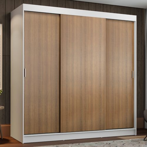 Guarda-Roupa Casal Madesa Reno 3 Portas de Correr Branco/Rustic