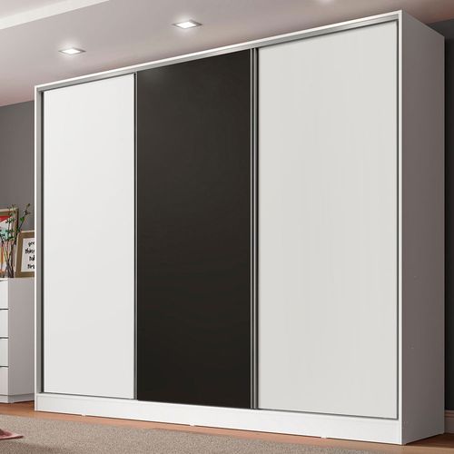 Guarda-Roupa Casal 100% MDF Madesa Royale 3 Portas de Correr Branco/Branco/Preto