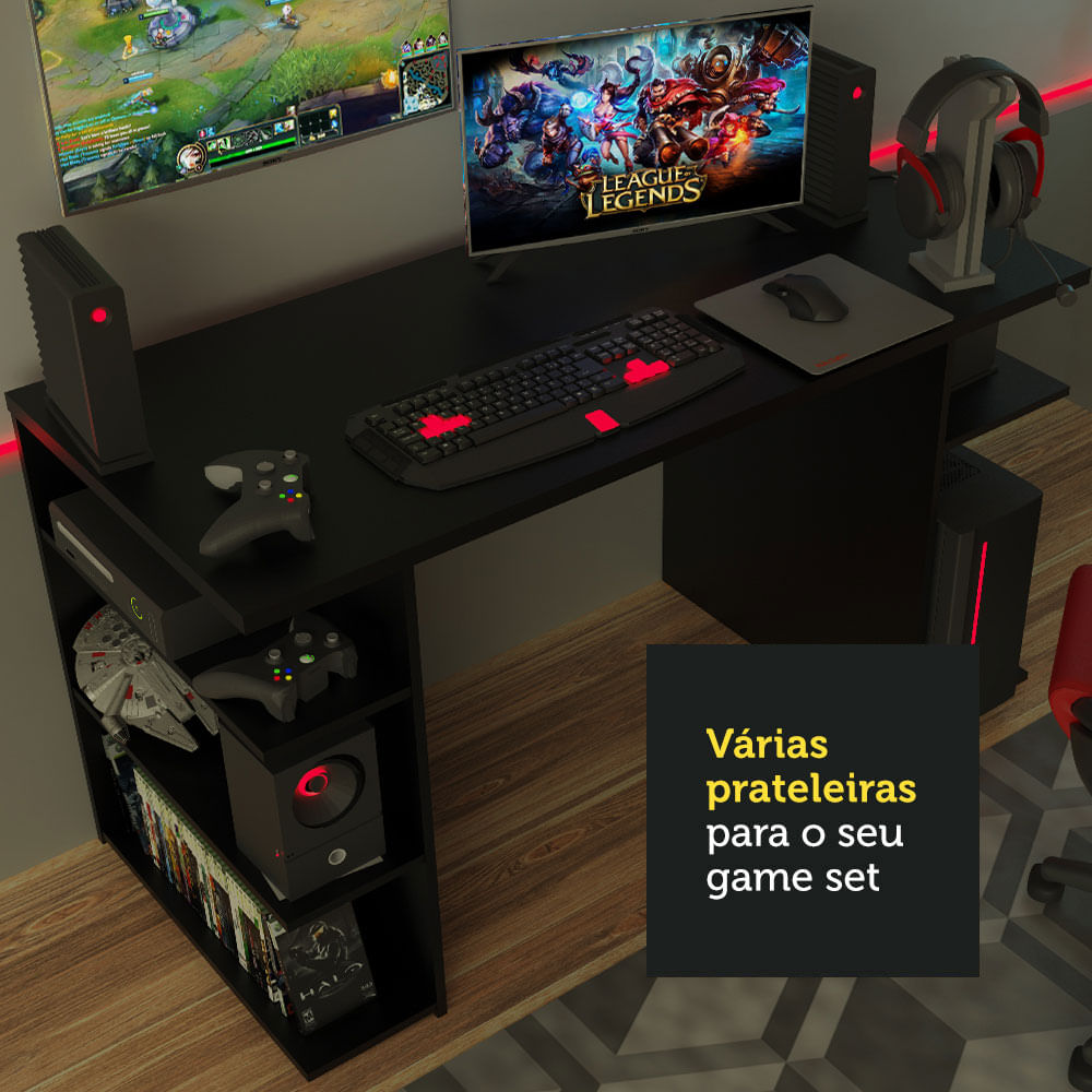 Mesa para Computador Gamer Preta 9414 Madesa - Madesa Móveis