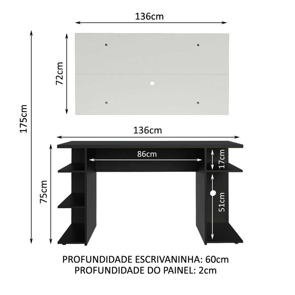 Mesa Gamer Madesa 9409 e Painel para TV até 50 Polegadas Branco