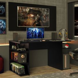 Mesa para Computador Gamer Madesa 9409 e Painel para TV até 50 Polegadas Preto