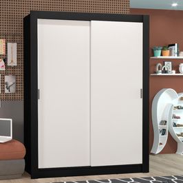 Guarda-Roupa Solteiro Madesa Denver 2 Portas de Correr Preto/Branco