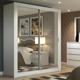 Guarda-Roupa Solteiro Madesa Dallas 2 Portas de Correr de Espelho 2 Gavetas Branco