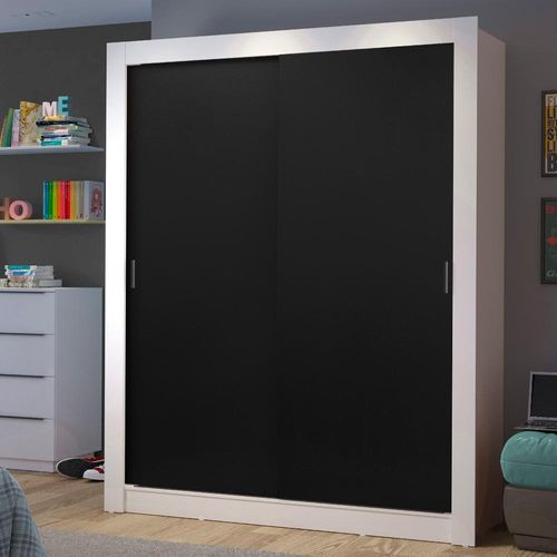 Guarda-Roupa Solteiro Madesa Dallas 2 Portas de Correr 2 Gavetas Branco/Preto