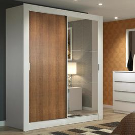 Guarda-Roupa Solteiro Madesa Dallas 2 Portas de Correr com Espelho 2 Gavetas Branco/Rustic