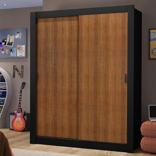 Guarda-Roupa Solteiro Madesa Dallas 2 Portas de Correr 2 Gavetas Preto/Rustic