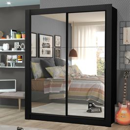 Guarda-Roupa Solteiro Madesa Dallas Plus 2 Portas de Correr de Espelho 4 Gavetas Preto