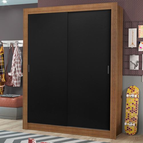 Guarda-Roupa Solteiro Madesa Dallas Plus 2 Portas de Correr 4 Gavetas Rustic/Preto