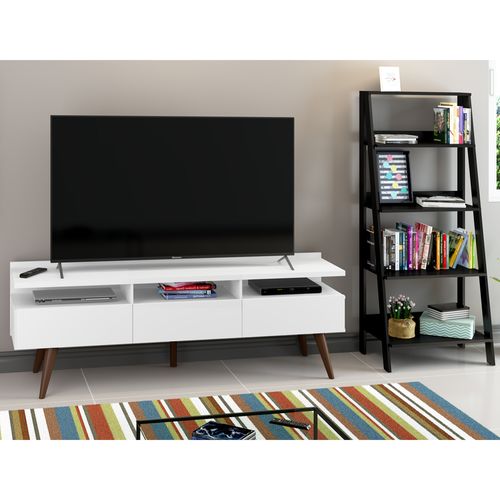 Rack para TV até 65 Polegadas Madesa Londres e Estante Escada Branco/Preto