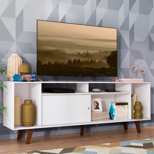 Rack para TV até 65 Polegadas Madesa Cancun com Pés Branco/Rustic 095Z