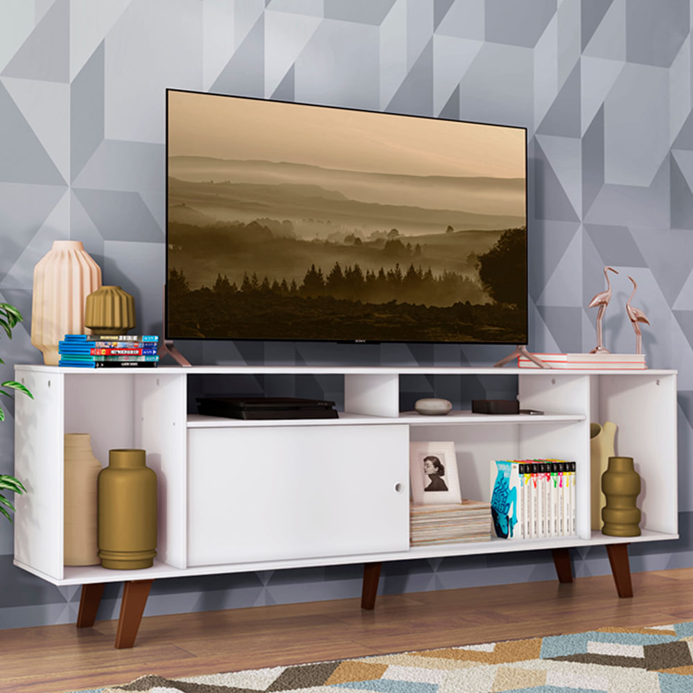 Rack para TV até 65 Polegadas Madesa Cancun com Pés Branco/Rustic 095Z