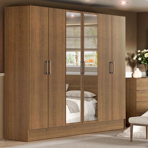 Guarda-Roupa Casal Madesa Vip Plus 6 Portas Batentes com Espelho Rustic