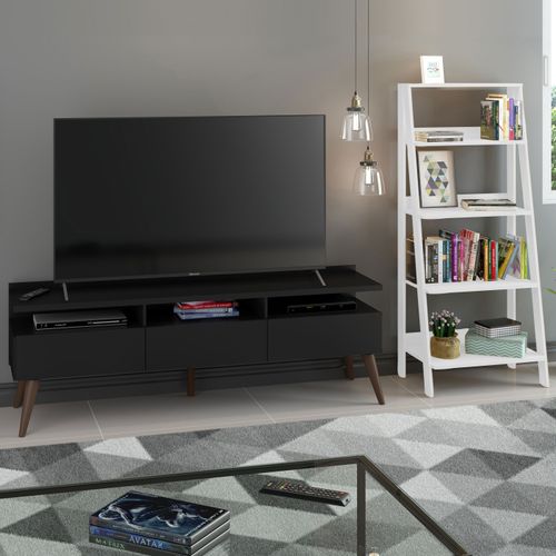 Rack para TV até 65 Polegadas Madesa Londres e Estante Escada Preto/Branco