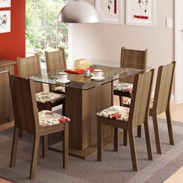 Conjunto Sala de Jantar Madesa Gales Mesa Tampo de Vidro com 6 Cadeiras Rustic/Floral Hibiscos