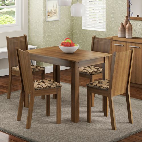 Conjunto Sala de Jantar Madesa Rute Mesa Tampo de Madeira com 4 Cadeiras Rustic/Bege Marrom