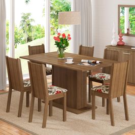 Conjunto Sala de Jantar Madesa Megan Mesa Tampo de Madeira com 6 Cadeiras Rustic/Floral Hibiscos
