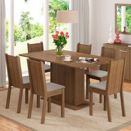 Conjunto Sala de Jantar Madesa Megan Mesa Tampo de Madeira com 6 Cadeiras Rustic/Sintético Bege