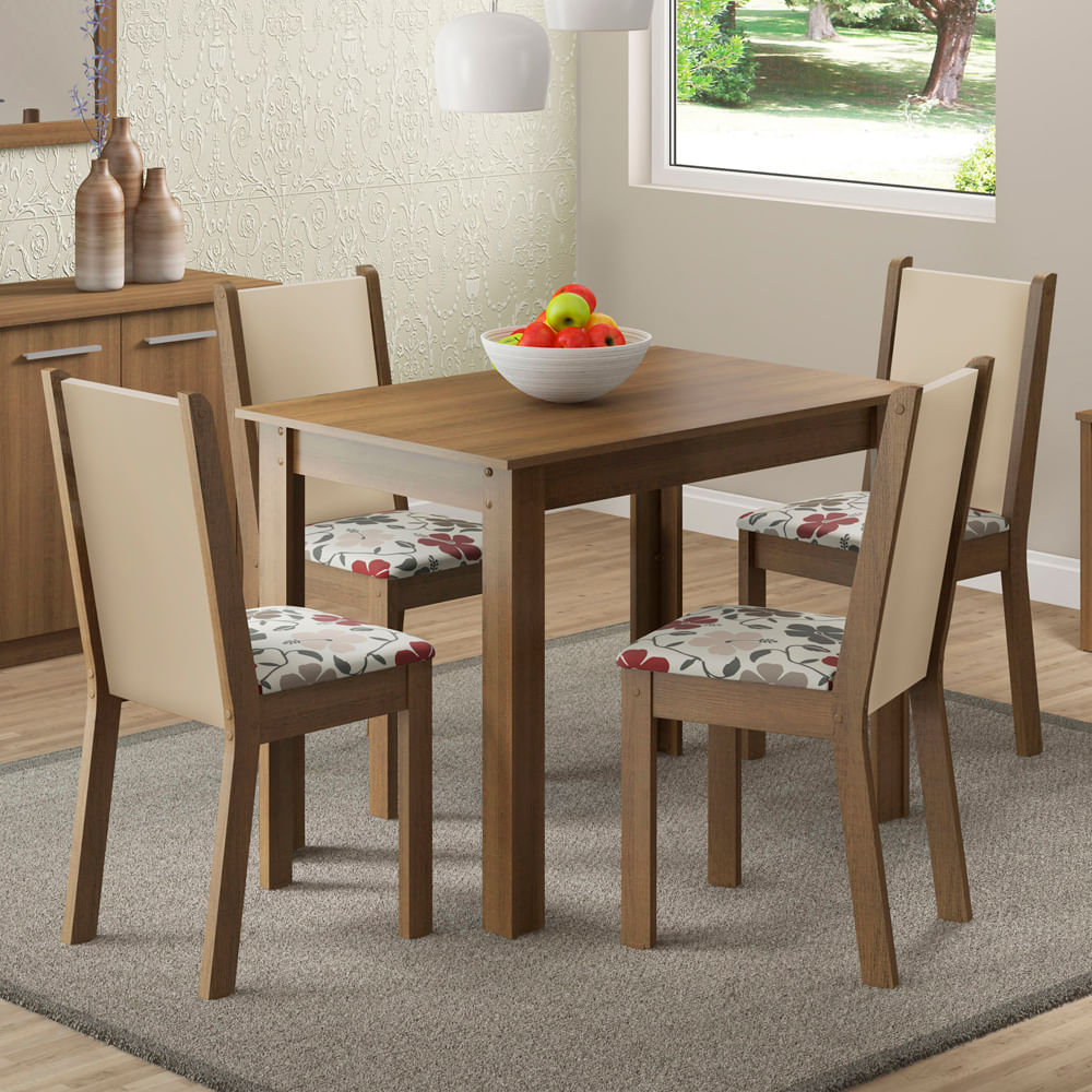 Conjunto de Sala de Jantar com Mesa e Quatro Cadeiras Marrons - Larshopping