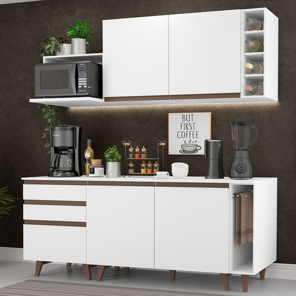 Compre online Armário de Cozinha Branco Reims com 310cm - Madesa Móveis