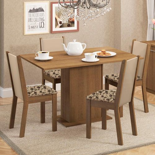 Conjunto Sala de Jantar Madesa Talita Mesa Tampo de Madeira com 4 Cadeiras Rustic/Crema/Bege Marrom