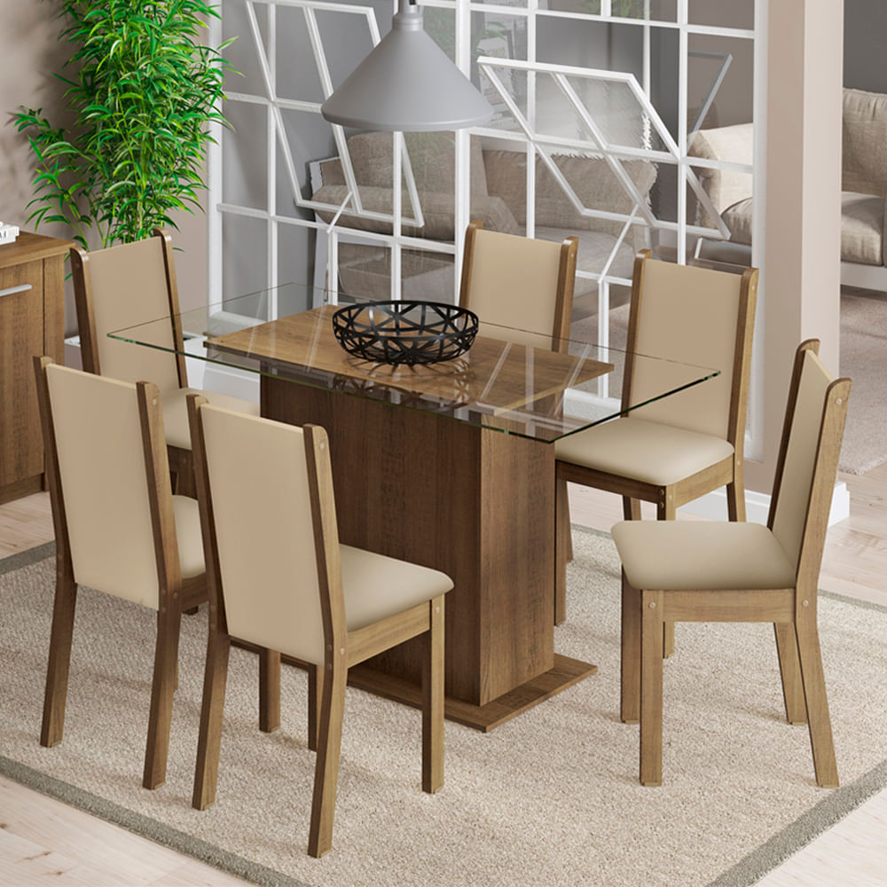 Compre conjunto sala de jantar: mesa tampo de vidro e 6 cadeiras - Madesa  Móveis