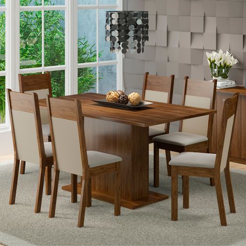 Conjunto Sala de Jantar Lousiana Madesa Mesa Tampo de Madeira com 6 Cadeiras Rustic/Crema/Sintético Bege