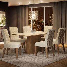 Conjunto Sala de Jantar Madesa Daniela Mesa Tampo de Madeira com 6 Cadeiras Rustic/Crema/Imperial