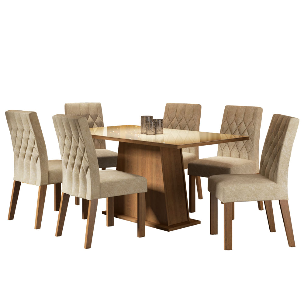 Compre conjunto sala de jantar: mesa tampo de vidro e 6 cadeiras - Madesa  Móveis