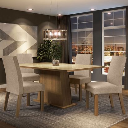 Conjunto Sala de Jantar Madesa Sabrina Mesa Tampo de Vidro com 4