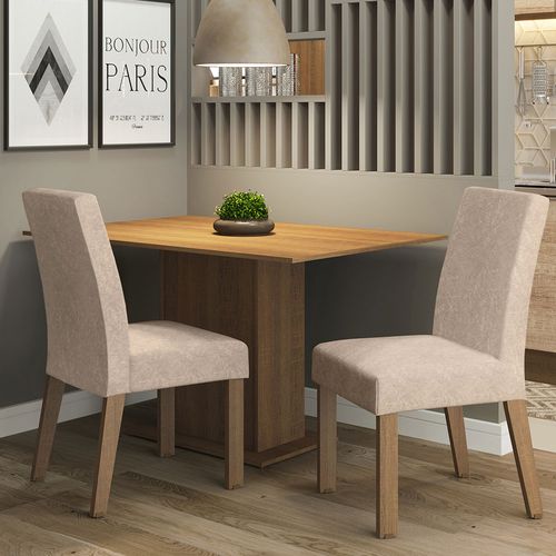 Conjunto Sala de Jantar Madesa Manu Mesa Tampo de Madeira com 2 Cadeiras Rustic/Imperial