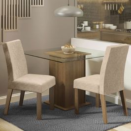 Conjunto Sala de Jantar Madesa Luli Mesa Tampo de Vidro com 2 Cadeiras Rustic/Imperial