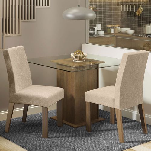 Conjunto Sala de Jantar Madesa Luli Mesa Tampo de Vidro com 2 Cadeiras Rustic/Imperial