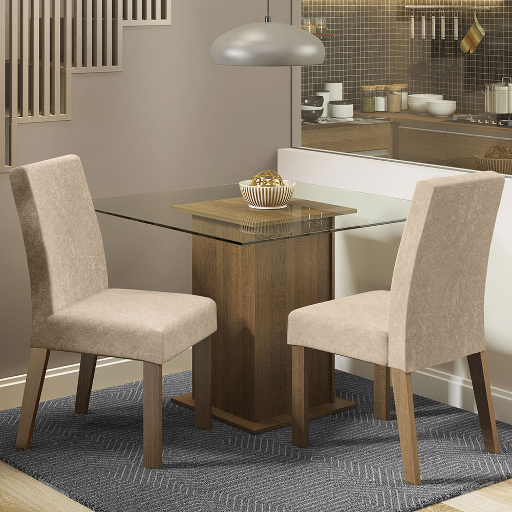 Conjunto Sala de Jantar Madesa Luli Mesa Tampo de Vidro com 2 Cadeiras Rustic/Imperial