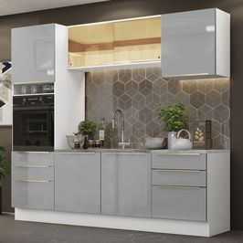 Armário de Cozinha Completa 240cm Branco/Cinza Lux Madesa 02