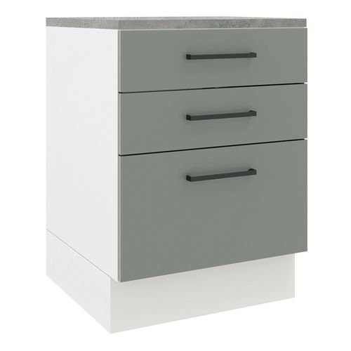 Balcão Madesa Agata 60 x 60 cm 3 Gavetas (Com Tampo) Branco/Cinza