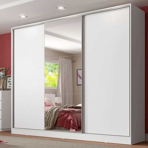 Guarda-Roupa Casal 100% MDF Madesa Royale 3 Portas de Correr com Espelho Branco