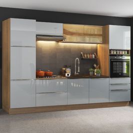 Armário de Cozinha Completa 320cm Rustic/Cinza Lux Madesa 01