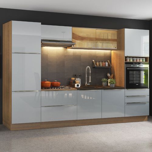 Armário de Cozinha Completa 320cm Rustic/Cinza Lux Madesa 01
