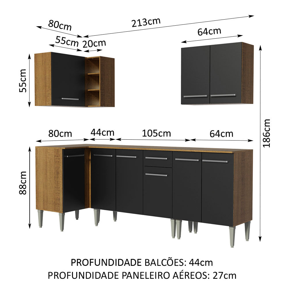 Armário de Cozinha Completa Madesa Emilly 293001 com Balcão e Paneleiro -  Rustic