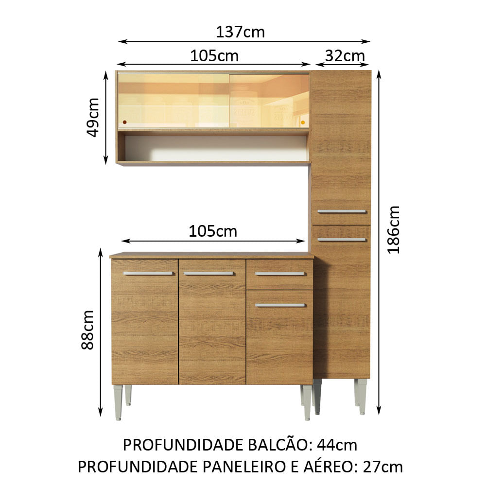 Armário de Cozinha Compacta 137cm Rustic Emilly Art Madesa 04 | Madesa ...