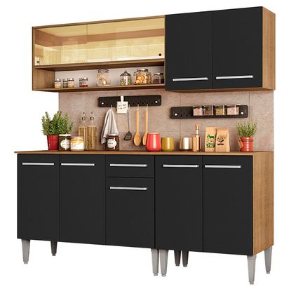 Armário de Cozinha Completa 169cm Rustic/Preto Emilly Dance Madesa