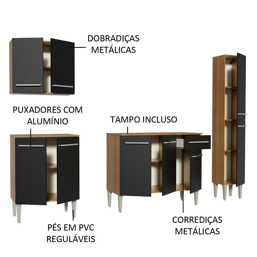 Cozinha Emilly Paneleiro Armario Balcão Preto Madesa